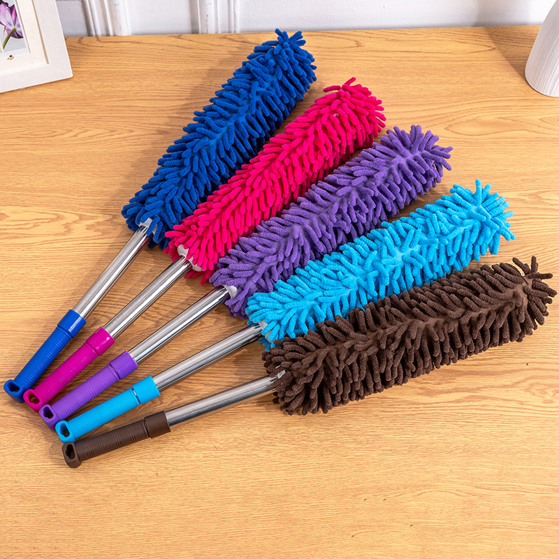 Creative retractable stainless steel chenille dust duster household telescopic rod feather duster