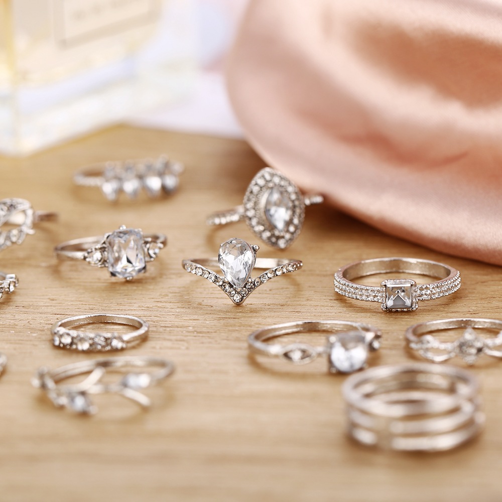 hot women's joint Ring hollow diamond love Ring Set 15 piece Set Ring Set_voghion.com