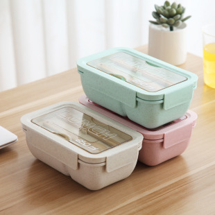 Wheat straw student compartment lunch box plastic microwave lunch box lunch box lunch box can be printed LOGO