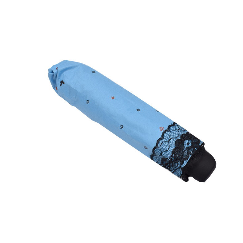 Butterfly Lace Printed Sunshade Umbrella Sunny Umbrella Three-fold Anti-wind Sunscreen Black Rubber Umbrella Factory Outlet