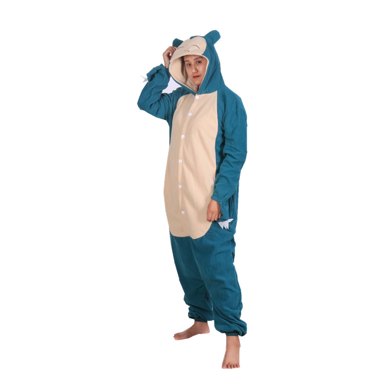 Manufacturer in stock cartoon animal one-piece pajamas Kabi beast polar fleece long sleeve couple autumn and winter Foreign Trade home wear
