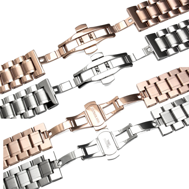 Hot-selling watch steel band substitute famous craftsman universal butterfly buckle solid steel band steel strap flat arc delivery