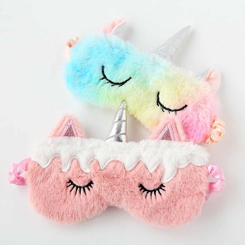 New pink unicorn eye mask gradient colorful plush eye mask blackout cartoon eye mask travel cute multiple combinations