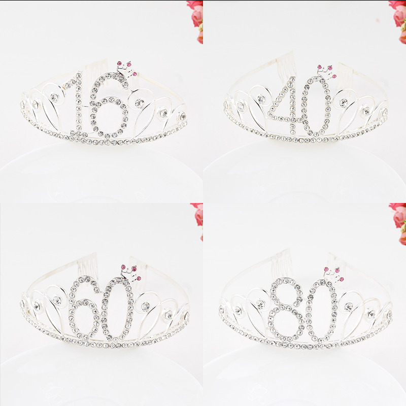 New Birthday Crown European and American 60 Digital Birthday Headband Bridal Banquet Rhinestone Hair Accessories Alloy Headband Women
