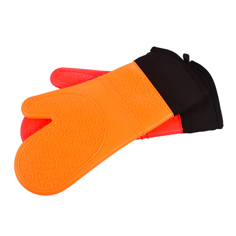 Circle Flat Mouth Silicone Cotton Long Gloves Kitchen Baking Microwave Oven Heat Insulation Oven Take Anti-scalding Two-finger Gloves