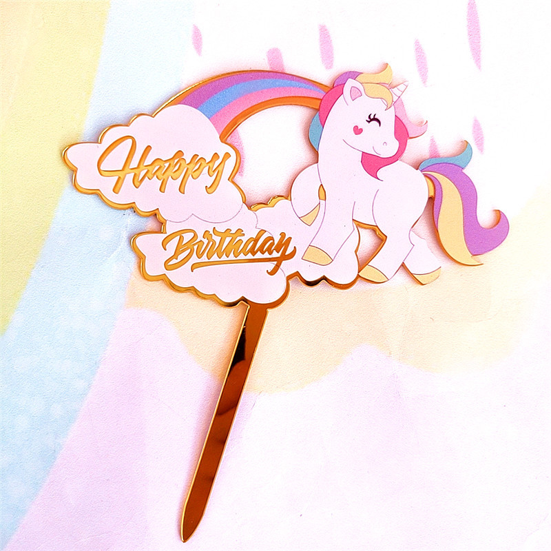 Baking Cake Decoration Cute Color Unicorn happy birthday Acrylic Cake Card