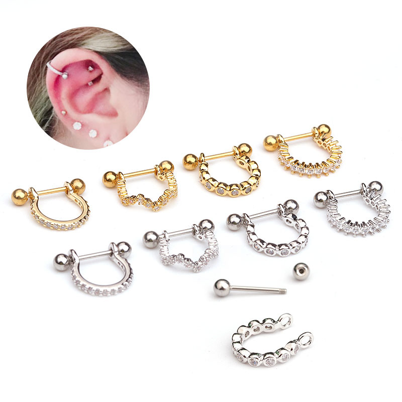 Foreign trade new human body piercing earrings micro U-shaped earrings zircon soft ear bone nails cross-border jewelry spot wholesale