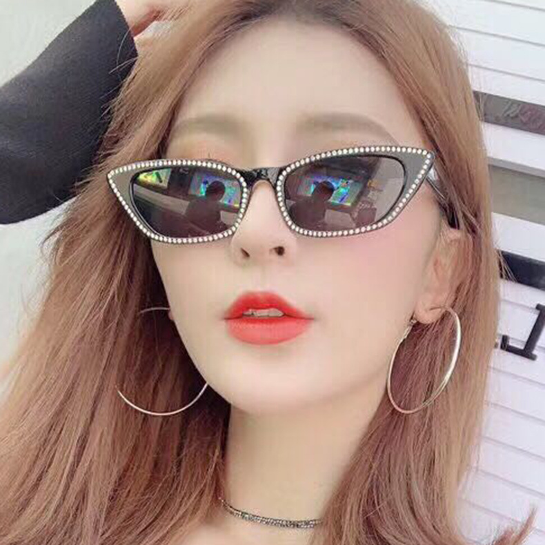 Imitation diamond cat eye sunglasses Internet celebrity same style 2019 fashion small frame trendy personalized sunglasses sunglasses 5100