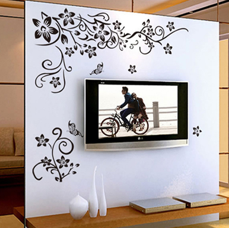 Popular Black Butterfly diagonal Vine European and American black TV background wall sticker JM8382 factory wholesale