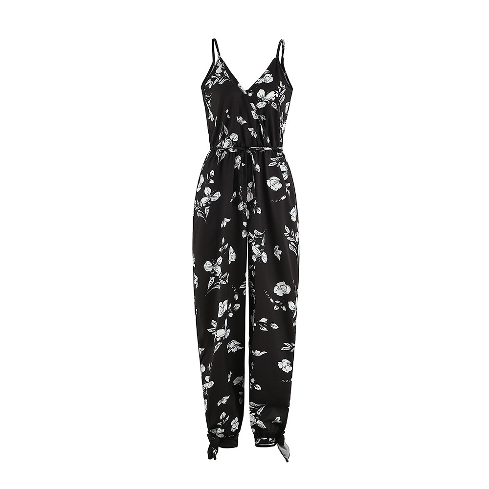 Cross-border 2019 spring and summer sexy backless tether deep V-neck suspenders long jumpsuits in large quantities in stock