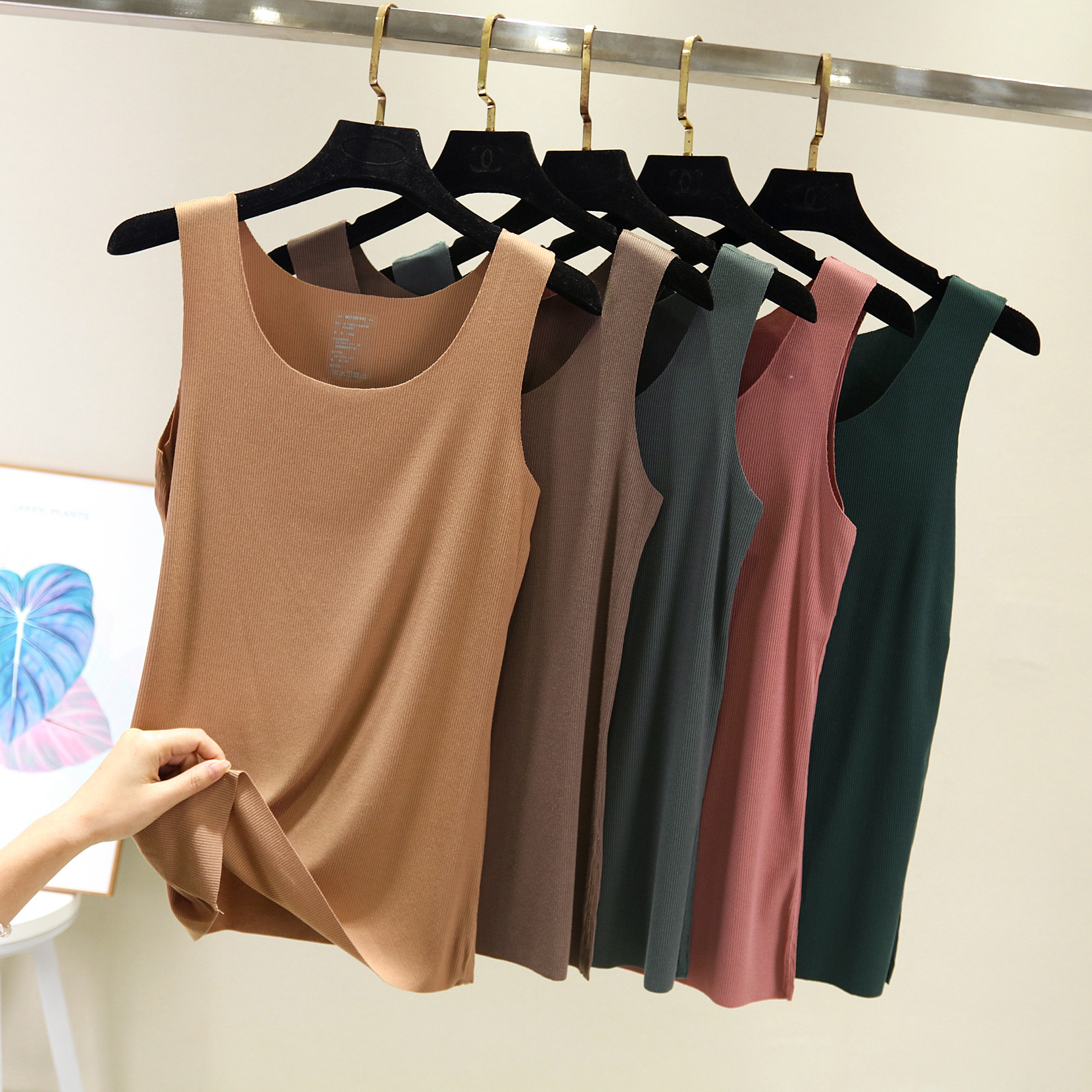 Summer and Spring Modal Threaded Seamless Vest Camisole Women's Outer Wear Inner Sleeveless Loose Base Shirt Large Size Top