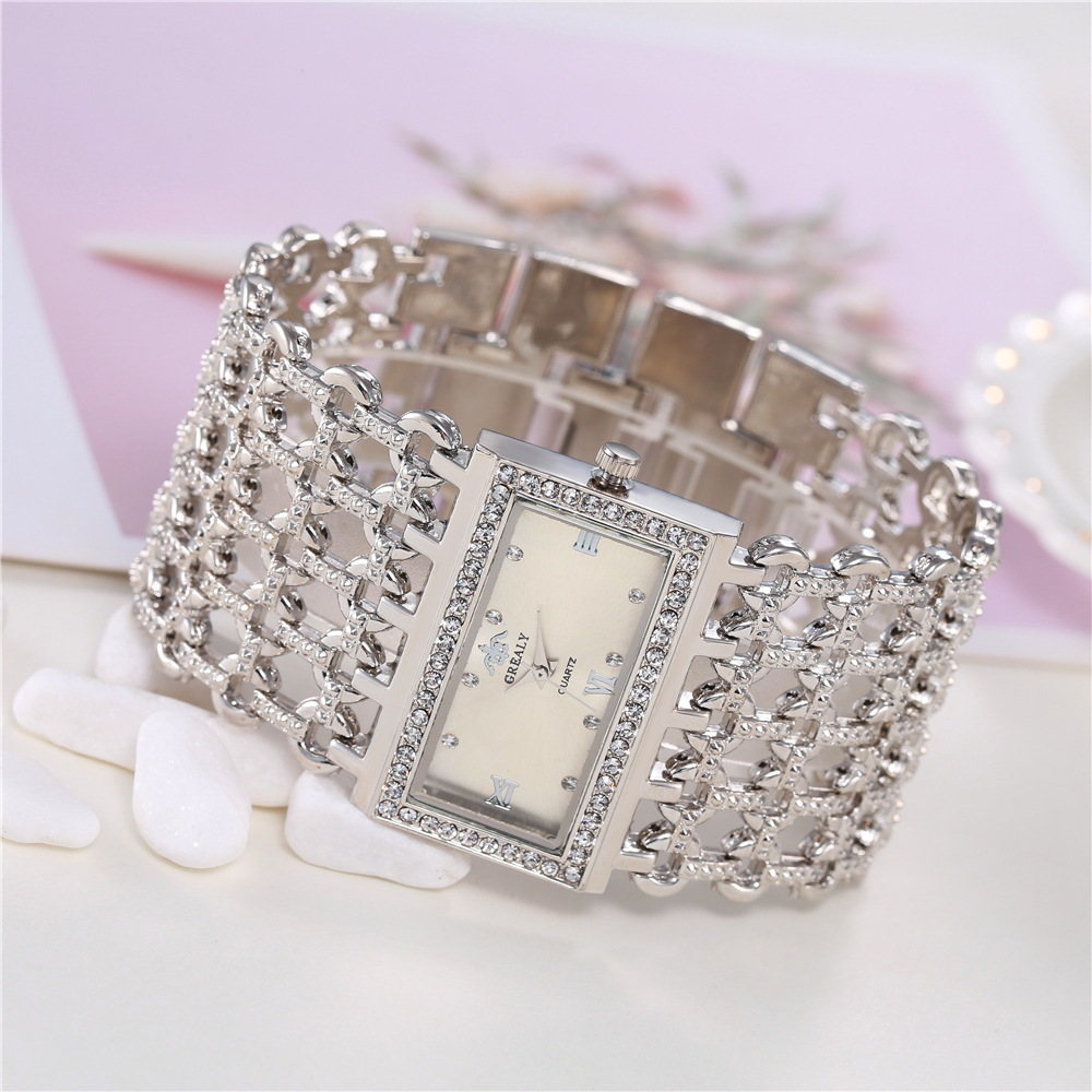Personalized Square Case Large Strap Fashion Bracelet Quartz Watch Women's, Full Diamond Women's Set Watch
