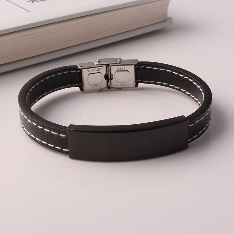 Fashion Bracelet Simple Personality Bracelet Stainless Steel Belt Artificial Leather Men and Women Printable LOGO Engraving