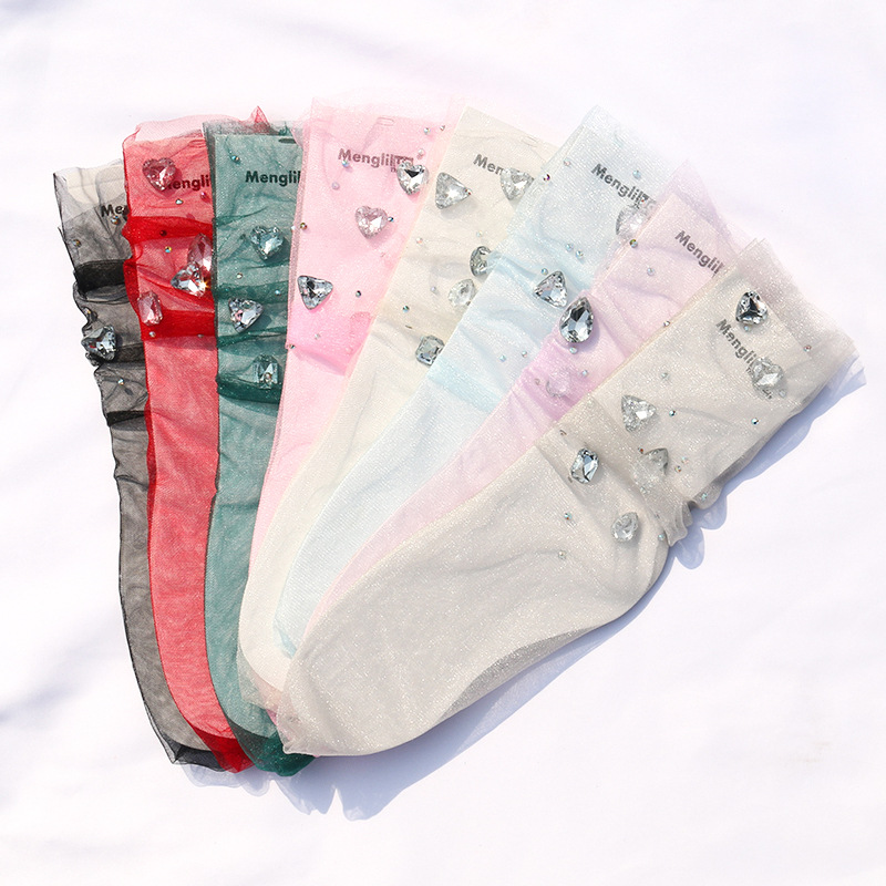 19 Summer New Fashion Breathable Fresh Style Glass Beads Mesh Stacking Socks Women's Hand Pair Socks Short Socks