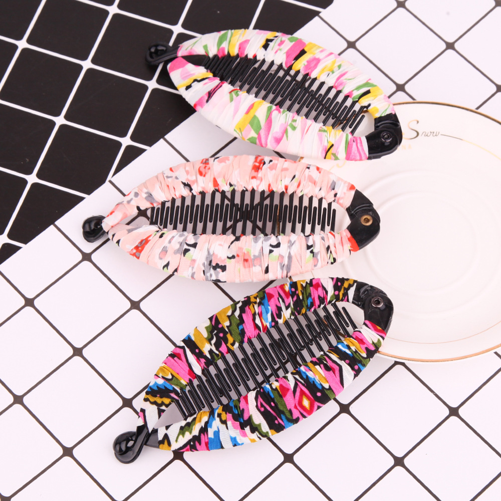 Korean Style Headwear Fabric Floral Pony Tail Hair Banana Clip Hairpin Vertical Clip Fish Tail Lentil Clip New Large Fish Clip
