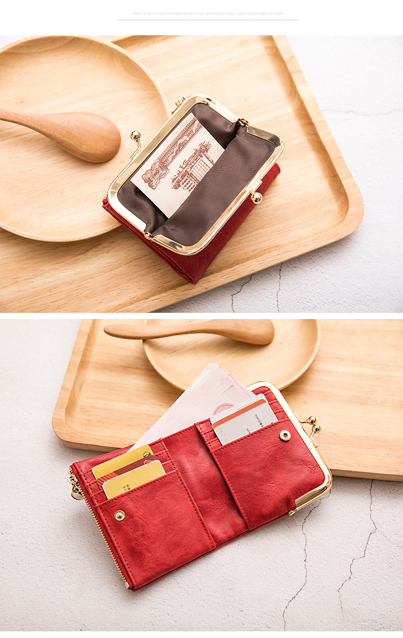 Xiangyin Leder-Kurzgeldbörse für Damen 2023 Neue Clip-Münzbörse Retro Multifunktionale Faltbrieftasche Kartenhalter für Damen_voghion.com