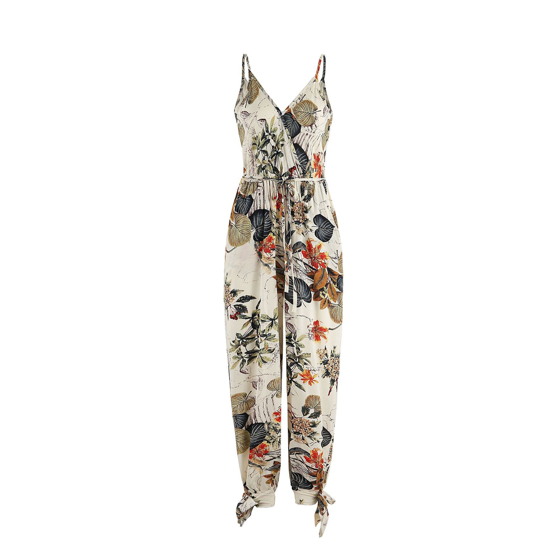 Cross-border 2019 spring and summer sexy backless tether deep V-neck suspenders long jumpsuits in large quantities in stock