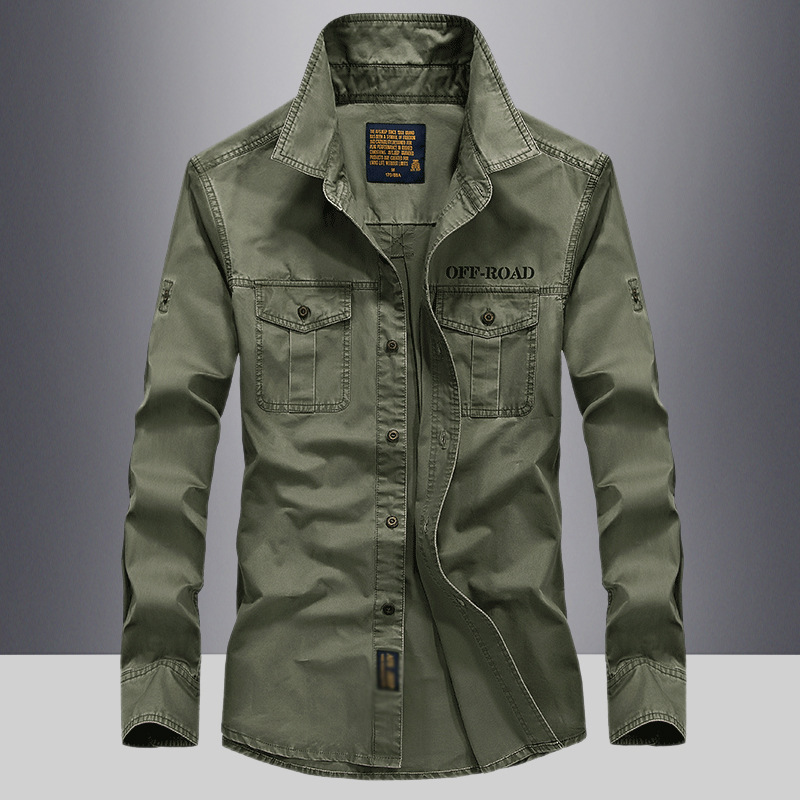 Long Sleeve Shirt Men's Spring and Autumn Casual Men's Pure Cotton Large Size Loose Solid Color Work Shirt Spring Youth Top