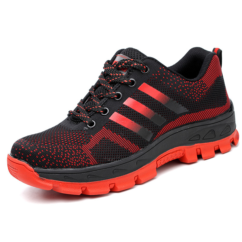Cross-border web surface breathable flyknit protective safety shoes anti-punch anti-puncture safety protection shoes outdoor steel toe cap work shoes for men