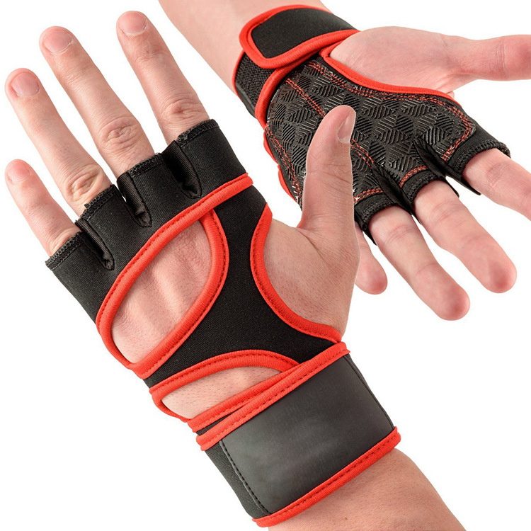 Comfortable Leather Silicone Riding Gloves Fitness Gloves Weightlifting Gloves Non-slip Durable Half-finger Wrist Gloves