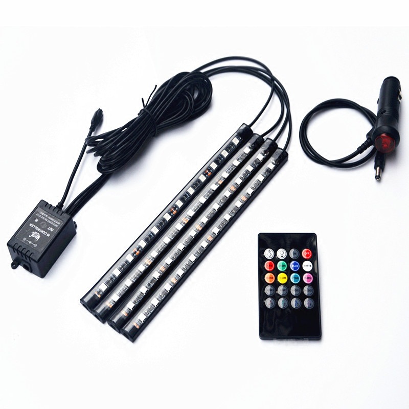 Factory direct cross-border decorative light 12led colorful voice control with remote control car atmosphere light one drag four foot light