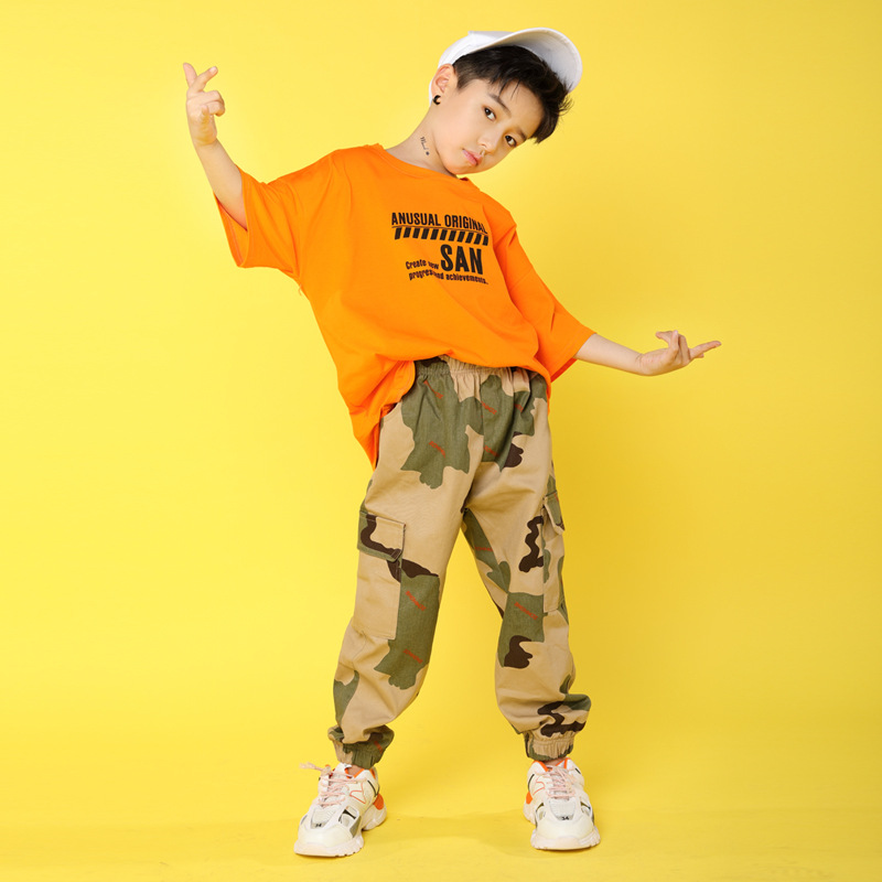 新款男童街舞服裝少兒hiphop衣服潮夏季寬鬆迷彩帥氣兒童嘻哈套裝