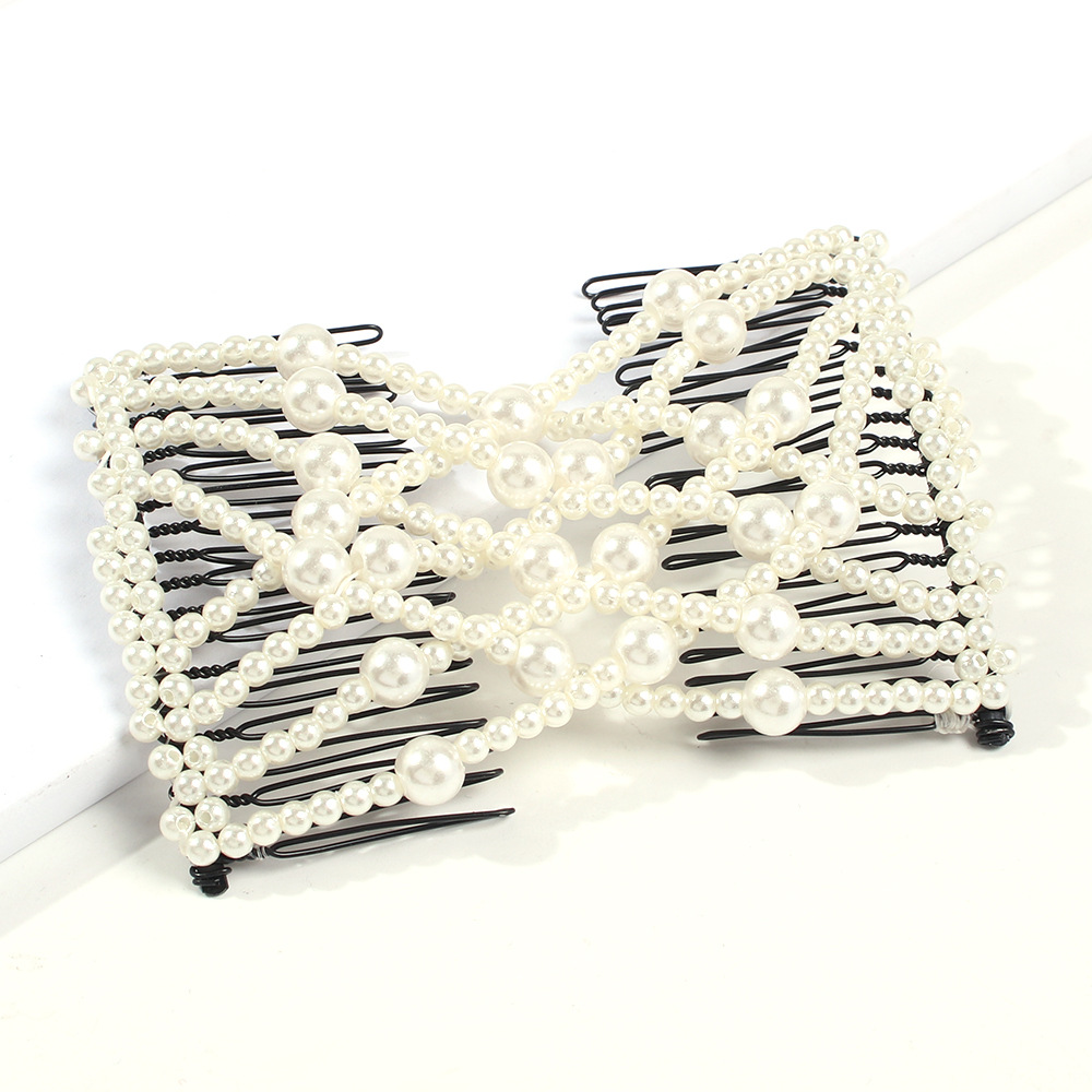 F1322 European and American creative elastic hair comb magic hair artifact cross-border versatile hair comb pearl bow hair clip