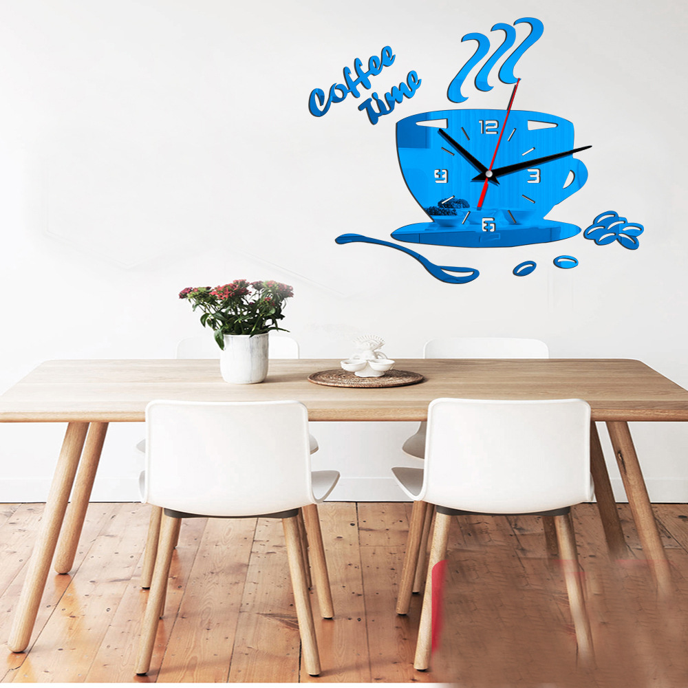 Creative DIY acrylic mirror wall clock simple home decoration mute coffee cup wall sticker quartz clock