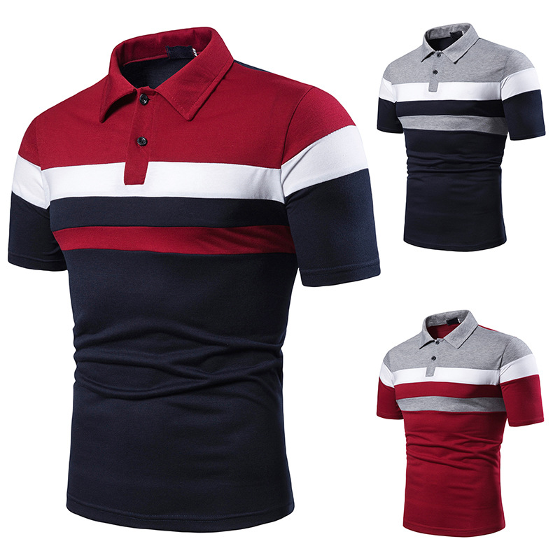 Men's Short-sleeved T-shirt Chest Three Stripes Color Matching Fashion Matching Cross-border Men's Lapel Short-sleeved POLO B36