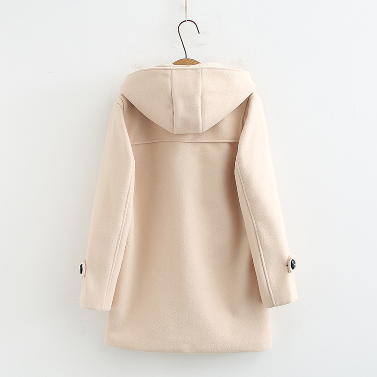 Cappotto di lana con bottoni in legno doppio da donna, autunno e inverno, nuovo stile coreano, piccolo cappotto di lana di media lunghezza S29810_voghion.com