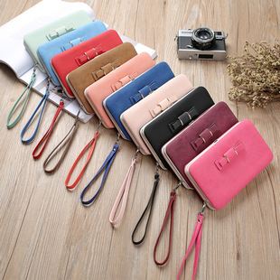 2022 New Cross-border Korean Women's Wallet Bow Magnetic Buckle Box Bag Multi-card pu Coin Purse Clutch Bag