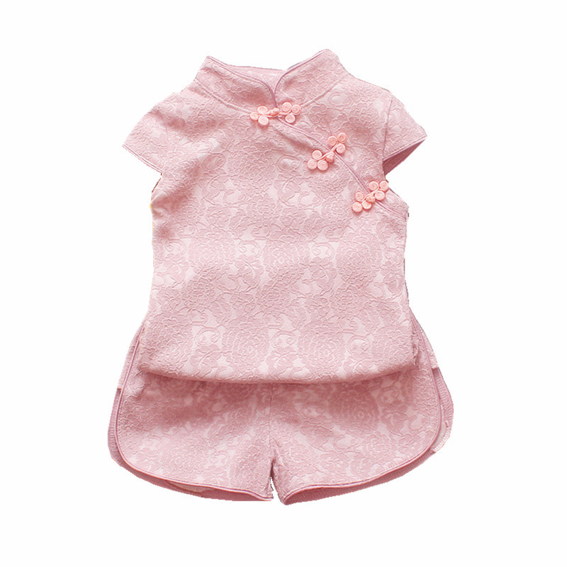 Summer girls' three-color optional Chinese style girls' suit Tang suit cheongsam two-piece double-layer composite children's suit