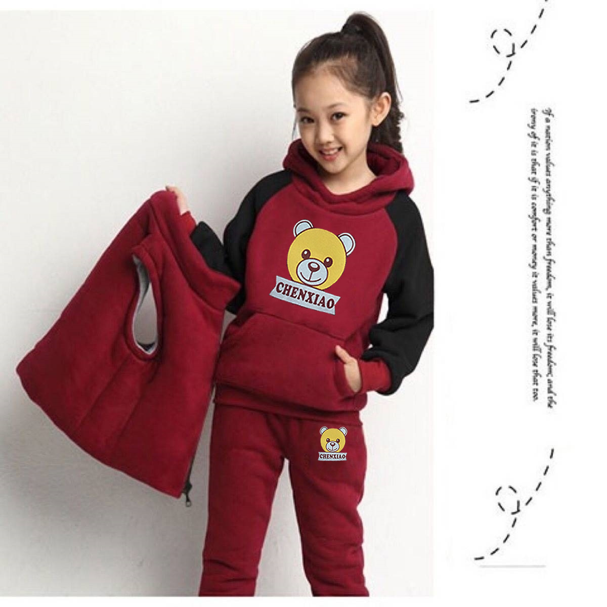 [Jacket + Pants + Vest] Children's Autumn and Winter Suit Boys and Girls Sweater plus velvet warm three-piece children's clothing