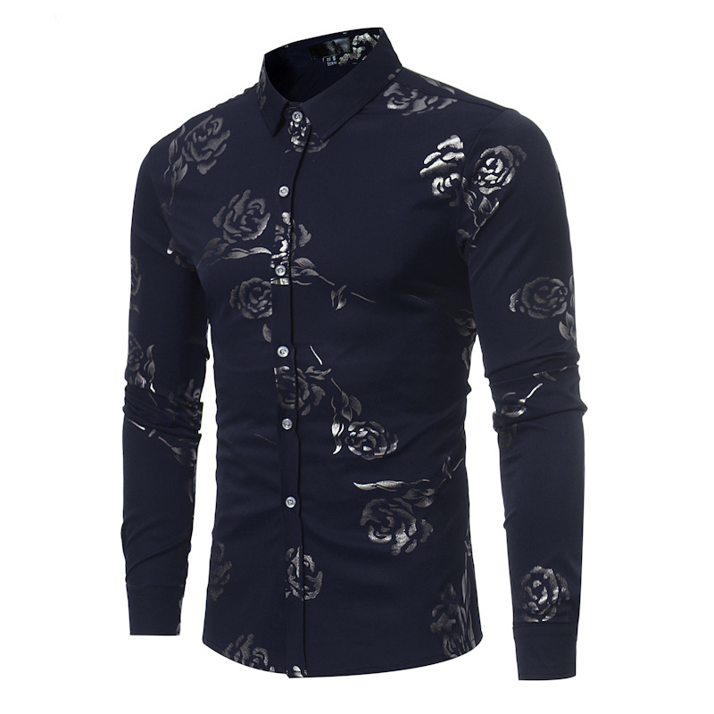 Cross-border e-commerce wholesale men's clothing plus size British rose printed long-sleeved shirt ZT-CS15
