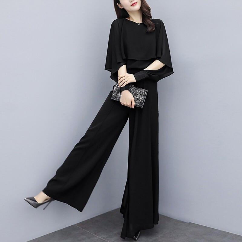 2024 Spring New Large Size Women's Clothing Loose Chiffon Top Pants Two-piece Casual Fashion Wide Leg Pants Set for Women