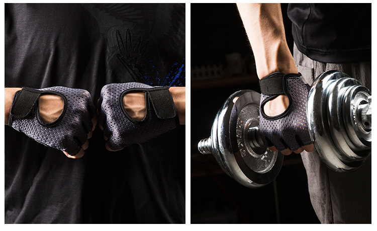 Fitness half finger sports gloves men's and women's gym dumbbell exercise riding hollow butterfly mesh breathable thin_voghion.com
