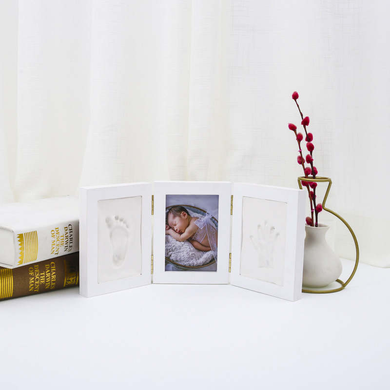 Hand and foot print photo frame newborn baby baby hand and foot print solid wood 30% discount one-year-old Souvenir Wholesale
