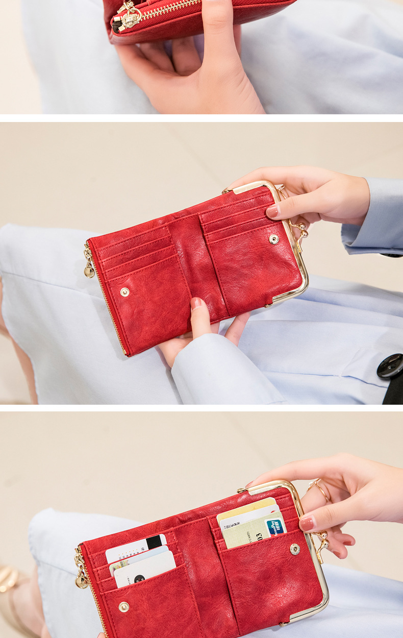 Xiangyin Leder-Kurzgeldbörse für Damen 2023 Neue Clip-Münzbörse Retro Multifunktionale Faltbrieftasche Kartenhalter für Damen_voghion.com