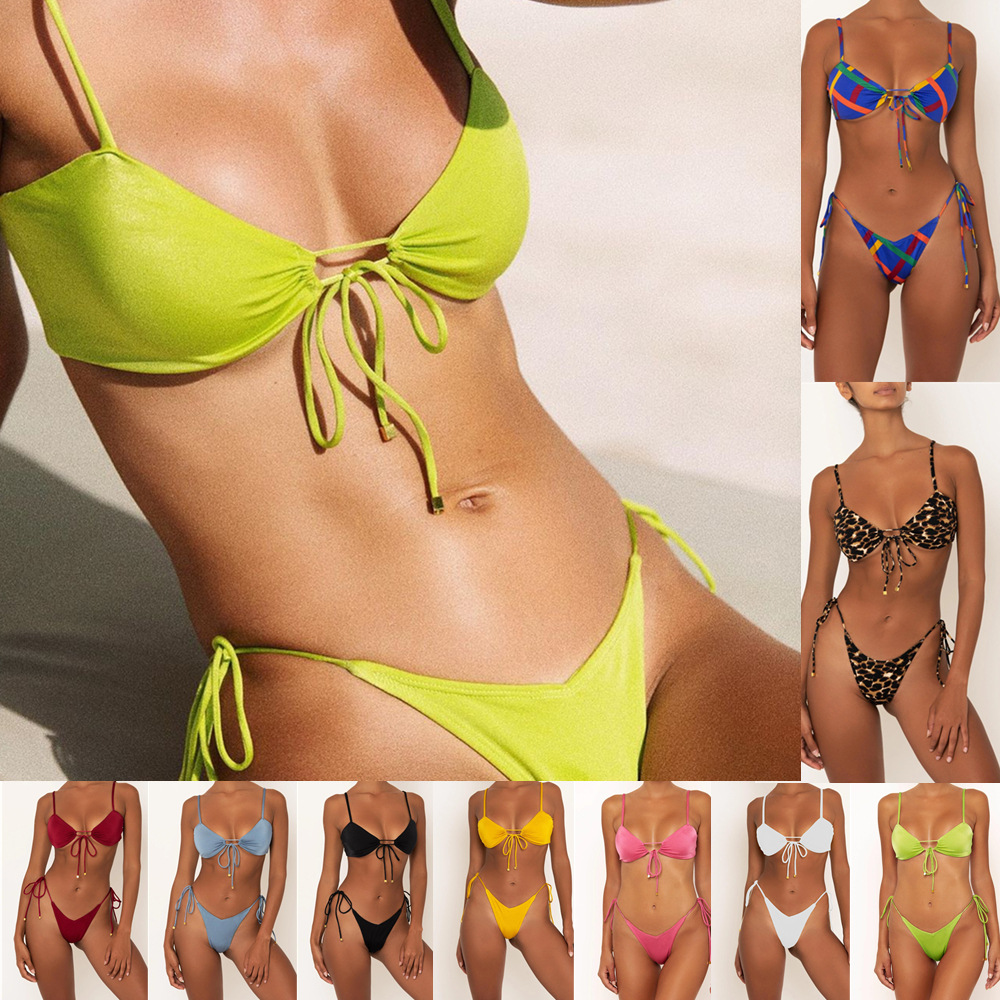 Pengxiang swimsuit 2020 new swimsuit European and American bikini drawstring nylon light cloth sexy bikini 2013