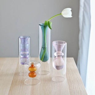 European simple INS style new candied haws string color double glass vase flower arrangement Net red restaurant ornaments