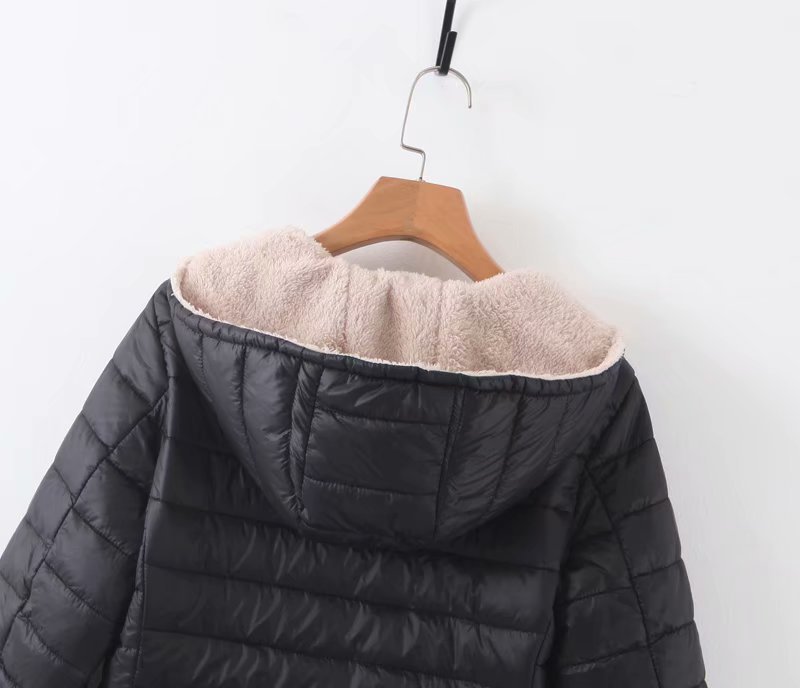 24 autumn and winter new long Korean style hooded slim fit plus velvet cotton long hooded plaid cotton women's cotton-padded jacket_voghion.com