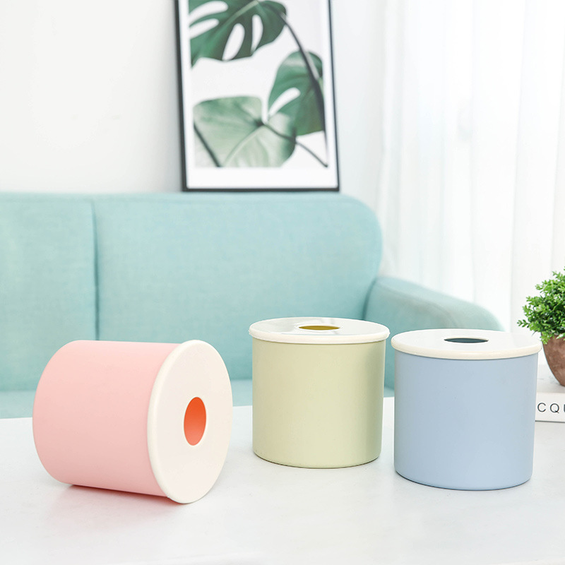 Creative Household Plastic Round Roll Paper Tube Office Desk Tissue Tissue Storage Paper Box Printable Logo