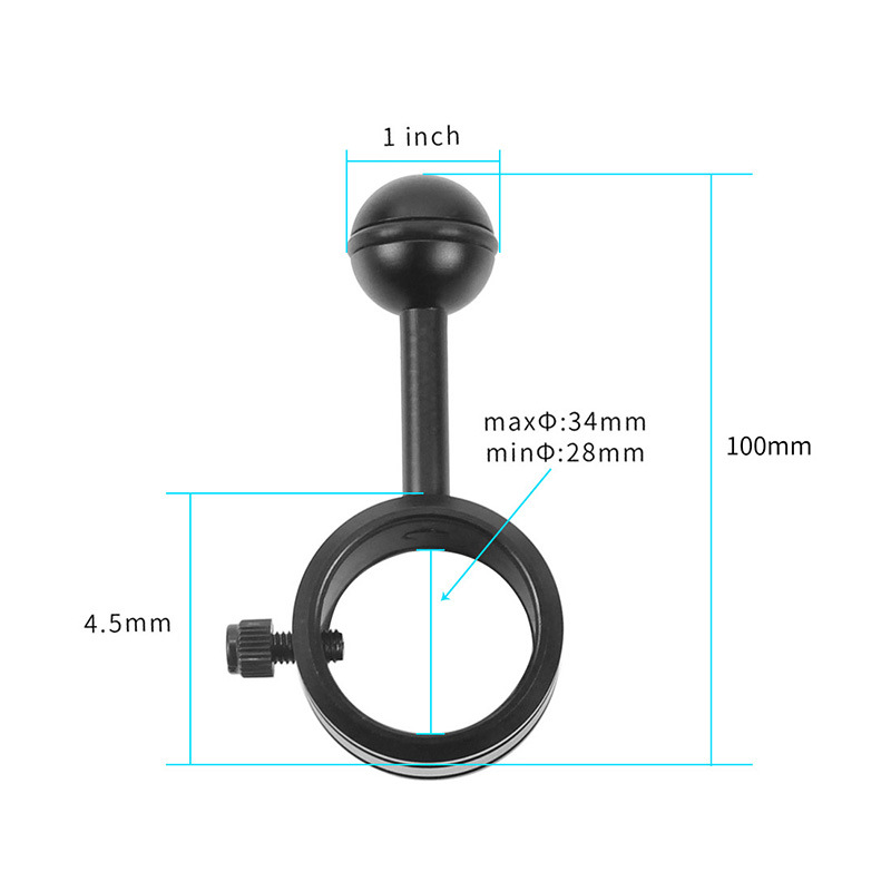 Diving photography fill light electric Collet one inch flashlight bracket aluminum alloy ball head clamp underwater lighting equipment