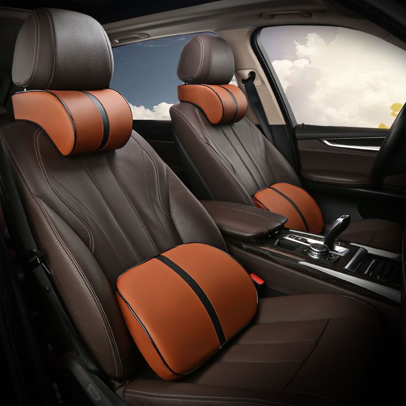 Creative car headrest space memory cotton leather neck pillow car Four Seasons neck pillow car waist cushion
