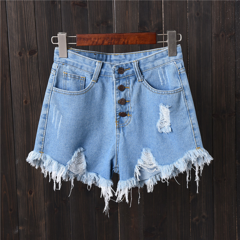 2019 summer ripped rough denim shorts ladies 5 plus 6 plus fat mm size foreign trade high waist wide leg hot pants tide