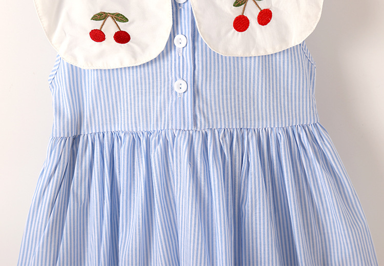 2024 New Girls' Lapel Striped dress Sleeveless Vessel Skirt Girls Korean Style Refreshing Summer Skirt