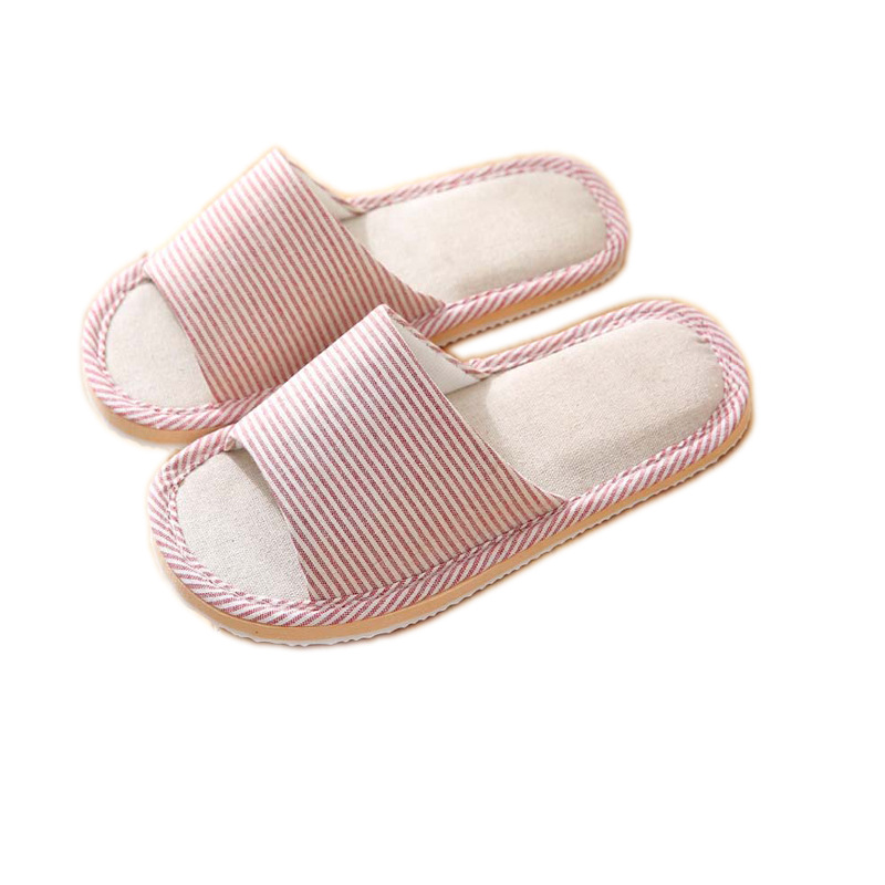 Four seasons linen home slippers indoor home floor EVA non-slip couple striped linen slippers for men and women Wholesale