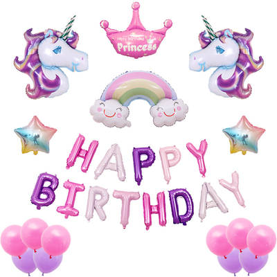 16 inch rose gold visit birthday letter set cartoon unicorn head decoration aluminum film balloon set