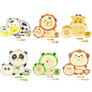 New Bamboo Fiber Children's Tableware Set Household Cute Cartoon Baby Food Supplementary Dinner Plate Mother and Baby Shop Gift