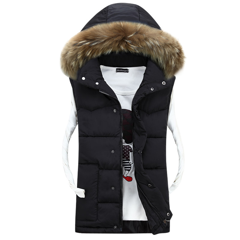 Men's casual foreign trade big fur collar lovers winter warm thick down cotton vest wholesale a generation of hair